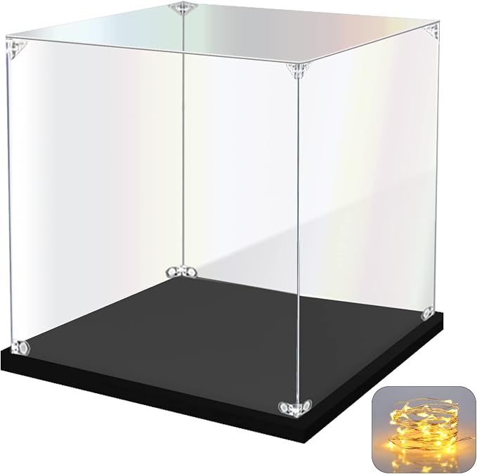 KOLIPI Acrylic Display Case for Collectibles, Clear Display Box 12x12x12 in | Plexiglass Box for Lego Figures Dolls Models, Dustproof Protection, Stable and Stackable, Assembly Required