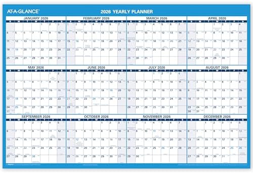 AT-A-GLANCE 2026 Erasable Calendar, Dry Erase Wall Planner, 36" x 24", Large, Yearly, Horizontal/Vertical, Seasons in Bloom (PM200P2826)
