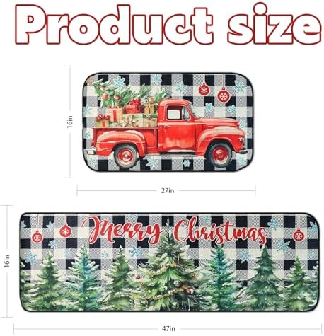 Christmas Decorations Indoor Christmas Kitchen Bathroom Door Mat Anti-Slip and Washable Winter Rubber Christmas Tree Door mat for Both Indoor and Outdoor use 16x28 and 16 * 48Inch (red)