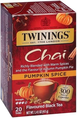 Twinings Pumpkin Spice Chai Black Spicy Tea Bags, 20 CT Box (6 Pack)