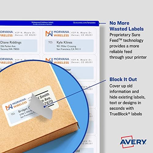Avery Printable Shipping Labels with Sure Feed, 3-1/2" x 5", White, 400 Blank Mailing Labels for Laser Printers (5168) (Pack of 5)