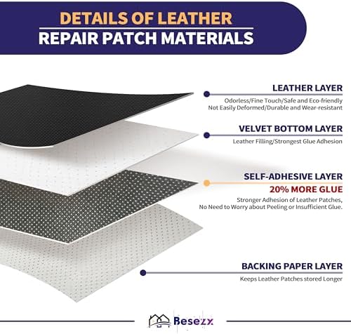 Besezx Leather Repair Patch Tape Kit, Breathable Self Adhesive Leather Repair for Furniture, Couch, Sofa, Car Seats,Office Chair,Vinyl Repair Kit.60inx16in