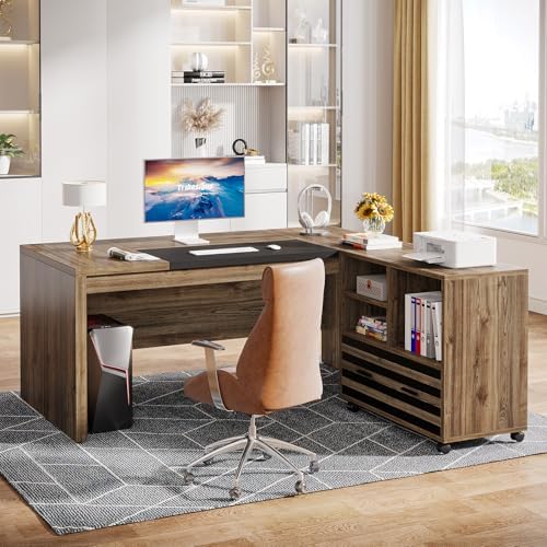 Tribesigns 62.2" L-Shaped Executive Desk with Mobile File Cabinet