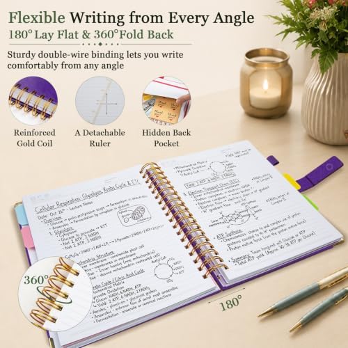 5 Subject Spiral Notebook with Pockets Dividers, 8.5''x11'' 300 Pages