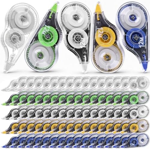 AmazingSpark 100 Pcs White Correction Tape Bulk, 39.4 Ft, Tear-resistant Easy to Use Applicator for Instant Corrections for School Office Note,Tape Width 0.2 in (5 Classic Colors)