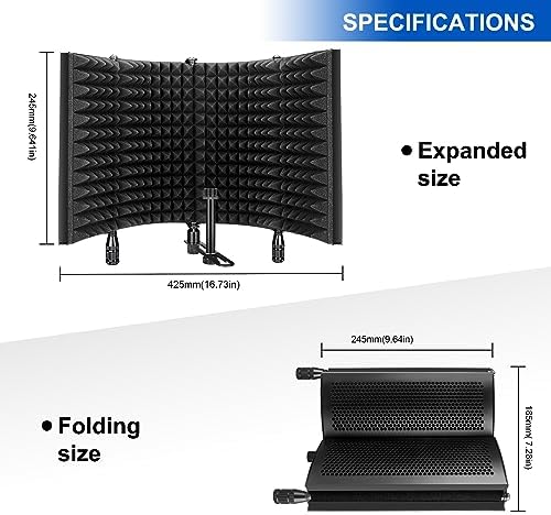 Aokeo Studio Recording Microphone Isolation Shield, Pop Filter.High Density Absorbent Foam is Used to Filter Vocal. Suitable for Blue yeti and Any Condenser Microphone Recording Equipment