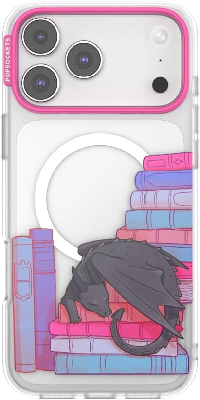 PopSockets iPhone 17 Pro Max Phone Case with MagSafe- Curled Up & Cozy | Magnetic, Wireless Charging, Camera & Drop Protection, Bookish, Dragon