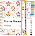 Teacher Planner 2026-2027, July 2026 - June 2027, Academic Weekly & Monthly Calendar Planner with Tabs, 8.5" x 11" A4 Teacher Lesson Plan Book with 7 Periods, Daily Agenda School Organizer for Teacher Student Homeschool, Bowknot Flowers