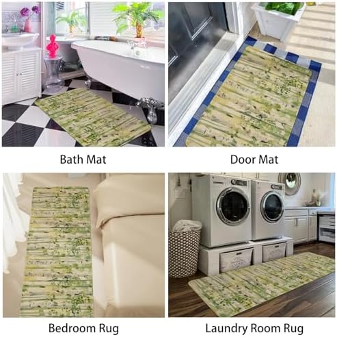 Spring Summer Farmhouse Kitchen Rugs and Mats Set of 2,Green Watercolor Birch Trees Enchanted Forest Non Slip Washable Floor Sink Mats Decorations for Home Kitchen 18"x48"+18"x30"