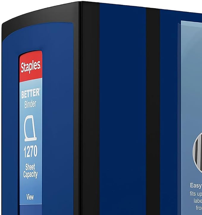 Staples Better 5-Inch D-Ring View Binder, Blue, Reinforced Spine | Extra-large capacity binder for archiving everyday office documents.