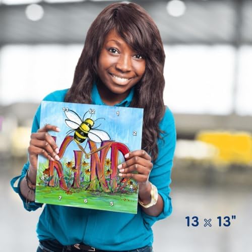 3dRose Wall Clock Silent - 13 inch - Bee Kind Painting - Quotes