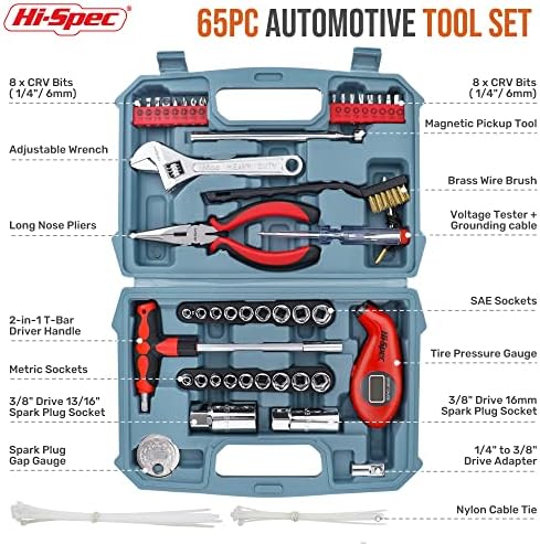 Hi-Spec Compact Auto Garage Tool Kit with Digital Tire Pressure Gauge