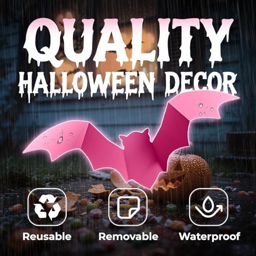 CLEANGOR 48Pcs Pink Bat Halloween Decor, Halloween Party Supplies Stickers