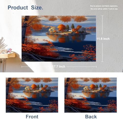 Batmerry Autumn Maple Forest Linen Placemats Set of 4, Lakes Islands Houses Paintings Landscapes Washable Table Mats for Kitchen Table Thickened Heat Insulation Dining Set Indoor Outdoor 12X18 in