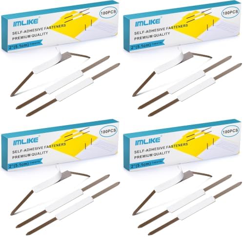 Self-Adhesive Prong Paper Fasteners - IMLIKE 100 PCS Metal File Fasteners, 2" Capacity, 2.75" Base for Paper Folder or Files, Brown - A Good Partner for Collecting Papers (Pack of 4)