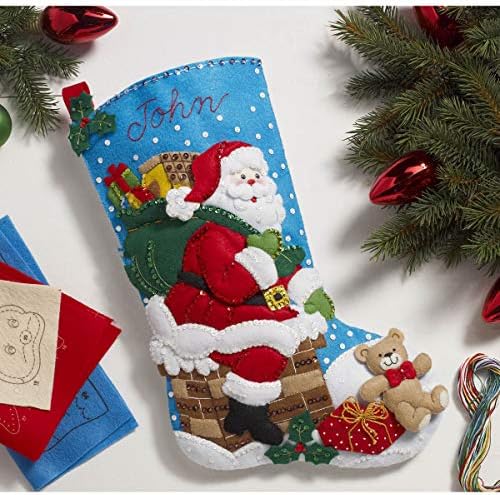 Bucilla Felt Applique 18" Stocking Making Kit, Down The Chimney, Perfect for DIY Arts and Crafts, 86656