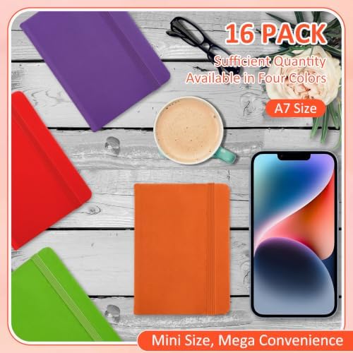Ceenna 16 Packs Pocket Small Notebook Journals Mini Notebook Bulk 192 Pages/96 Sheets Hardcover with Thick Lined Paper 3" x 4.4" A7 Small Notepad Bright Color for Office Journey Supplies