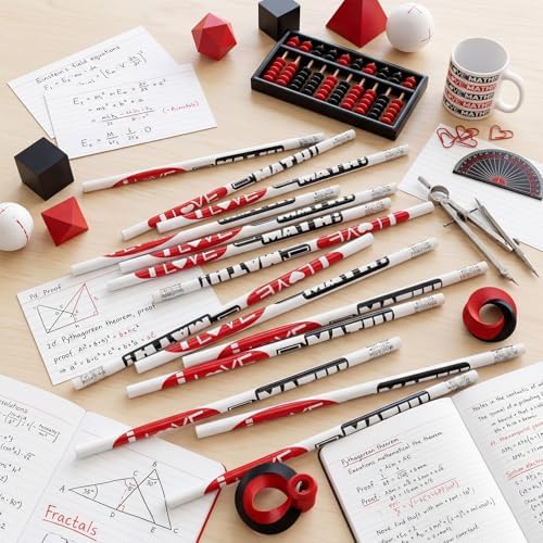 Tenceur 100 Pcs I Love Math Motivational Pencils with Erasers Bulk 7.3 Inches Student Incentives Recognition Education Award Prize for Teacher School Classroom Reward Supplies