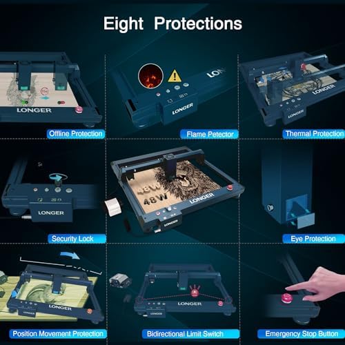 Longer B1 40W Laser Cutter with Air Assist, with Camera Kit, Auto Positioning & Capture,19.7"x 19.7" Honeycomb,Enclosure with Vent,8 Safety Features