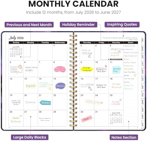 Large Planner 2026-2027, A4 (8.5" x 11") Hardcover Weekly & Monthly Planner July 2026 - June 2027 with Monthly Tabs, Academic Planner for School, Work and Office, Violet Lagoon