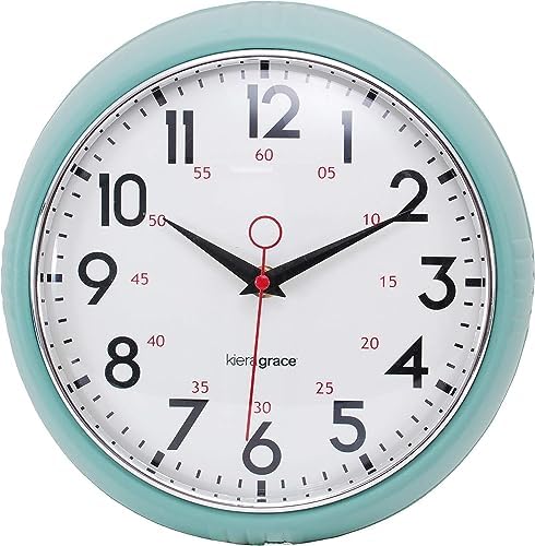 4 Pack Kiera Grace Retro Decorative Analog Round Wall Clock, 9.5" D x 2" W, Green