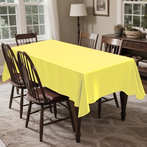 CXPSINC 54 Inch X 100 Feet Plastic Table Cover Roll Disposable Tablecloth with Slide Cutter for All Type/Shape Tables | Party, Banquet, Birthdays, Weddings(Light Yellow, 100 Feet)