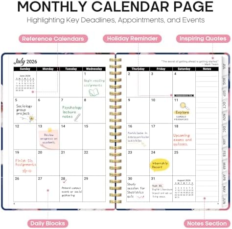 Planner 2026-2027, Monthly & Weekly Jul 2026-Jun 2027 Calendar Book | 6.3" x 8.5", Hardcover Spiral Planner with Tabs, School & Daily Pretty Agenda for Women, Students, Teachers, Floral Canvas
