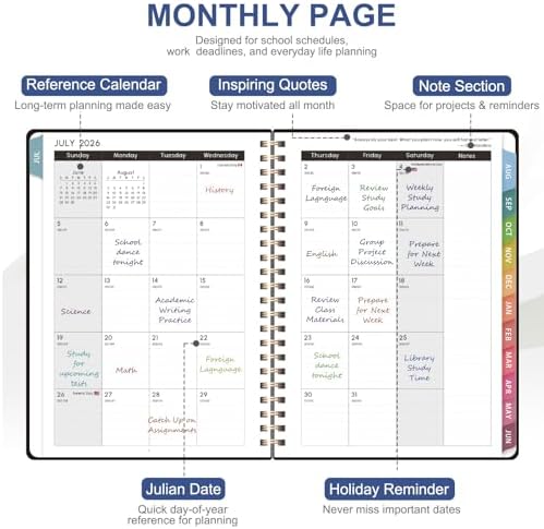 Planner 2026-2027, Weekly and Monthly Calendar Planner, JUL 2026 - JUN 2027