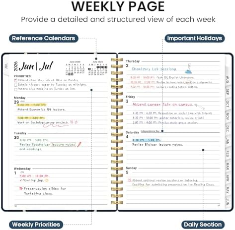 Planner 2026-2027, Jul 2026-Jun 2027 Academic Monthly & Weekly Planner | 6.3" x 8.5" Hardcover Pretty Calendar Planner for Women, Spiral Organizer for School Office Home Supplies, Blue Patchwork