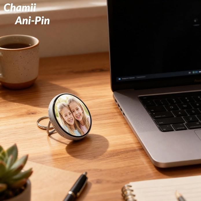 Chamii AniPin Pro Digital Pin/Badge, Electronic Button with LED Screen, Customizable Anime Style Badge with Dynamic Touch Screen, Ita Bag Accessory for Parties, Fan Events, Cosplay, Concerts and Anime Fans, Powered by Beambox(Nikko) Tech