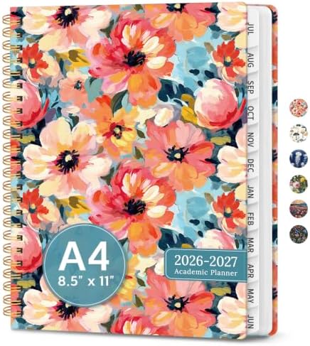 Large Planner 2026-2027, A4 (8.5" x 11") Hardcover Weekly & Monthly Planner July 2026 - June 2027 with Monthly Tabs, Academic Planner for School, Work and Office, Pastel Garden