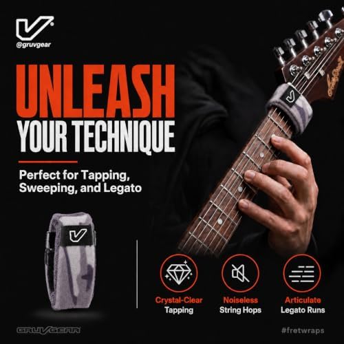 Gruv Gear Fret Wrap & Guitar Mute, Fretwrap for Acoustic, Electric & Bass | String Dampener Recording, Tapping & Practice Accessory (1 Pack, Large Camo White, Fits 6 String Bass, 8 String Guitar)