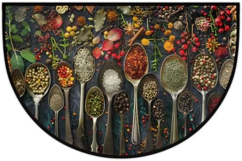 Kitchen Vanilla Spices Half Round Door Mat Non Slip Washable Decorative Kitchen Semi Circle Area Rug Absorbent Soft Entrance Mat Indoor for Kitchens Bathroom Patio Front Door Mat Decor
