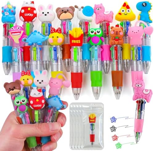 16 Pcs Mini Multicolor Pens in One 4-in-1, Cute Kawaii Ballpoint Pens Bulk with 16 Different Designs, Classroom Rewards, Student Gifts, Party Favors, Back to School Supplies for Kids