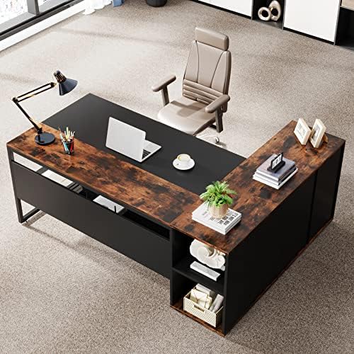 Tribesigns 71 inch Executive Desk, L Shaped Desk with Cabinet Storage