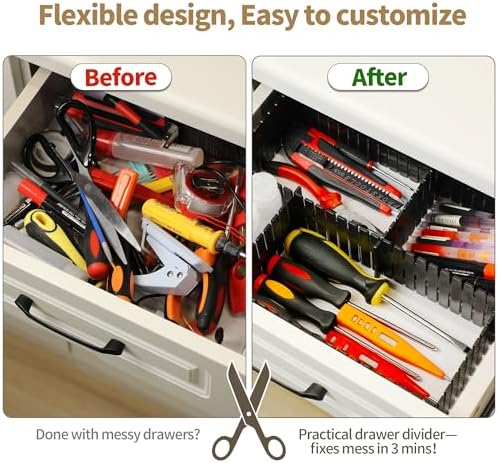 Adjustable Drawer Dividers, Cut-to-Fit DIY Organizers, Black, 8 Pack