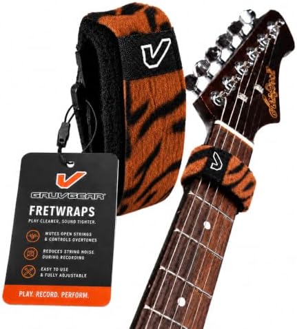 Gruv Gear Fret Wrap & Guitar Mute, Fretwrap for Acoustic, Electric & Bass | String Dampener Recording, Tapping & Practice Accessory (1 Pack, Medium Tiger, Fits 5 String Bass, 7 String Guitar)