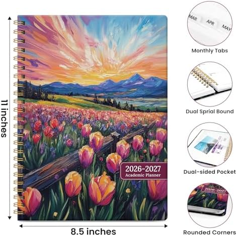 Large Planner 2026-2027, A4 (8.5" x 11") Hardcover Weekly & Monthly Planner July 2026 - June 2027 with Monthly Tabs, Academic Planner for School, Work and Office, Radiant Pastures