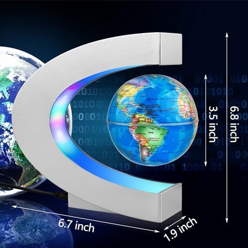 MOKOQI Magnetic Levitating Globe with LED Light, Cool Tech Gift for Men Father Boys and Girls, Birthday Gifts for Kids, Floating Globes World Desk Gadget Decor in Office Home Display (Silver)