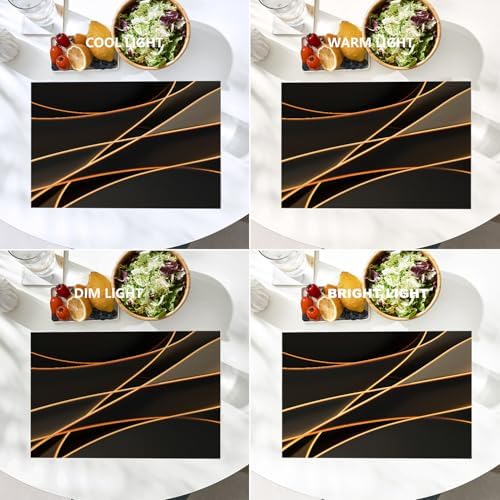 Batmerry Glowing Mocha Mousse Neon Lines Network Minimalism Linen Placemats Set of 4, Black Washable Table Mats for Kitchen Table Thickened Heat Insulation Dining Set Indoor Outdoor 12X18 in