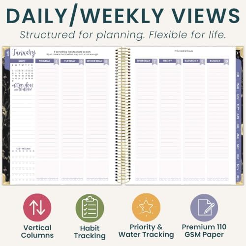 bloom daily planners 2027 Hardcover Goal & Vision Planner (January - December 2027) - Monthly & Weekly Calendar Year Agenda Organizer - 7.5" x 9" - Moonlit Garden