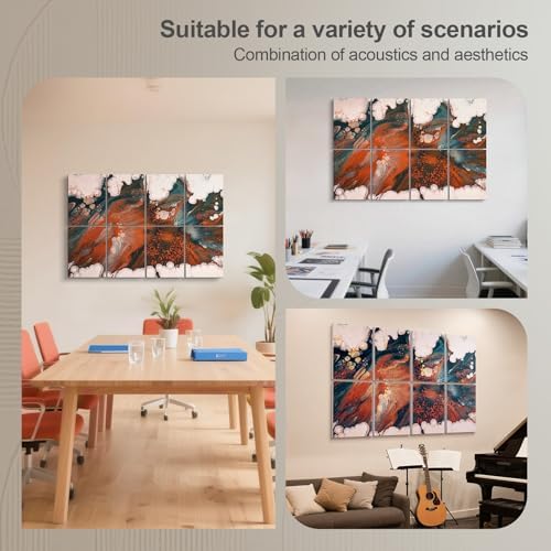 UMIACOUSTICS 8 Pcs 0.7Inch Thick Art Acoustic Panels, Total 47.2” x 31.5” Decorative Sound Absorbing Art Panels, Acoustical Wall Panels for Home, Office, Hotel, Orange-Light Leaping-Cloud