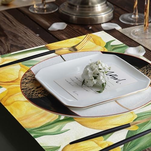 ALAZA Yellow Tulip Flowers Set of 6 Placemats Rectangle Table Mat for Dining Table Restaurant Kitchen Home Decor, 12" x 18"