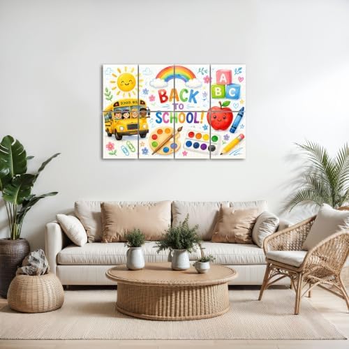 8 Pack Art Acoustic Panels Sound Absorbing Back to School School Bus Art Supplies Rainbow Elements Decorative Soundproof Wall Panels Self Adhesive for Home Recording Studios 48"x32"