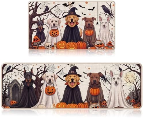 Halloween Kitchen Mats, Pumpkin Ghost Dog Kitchen Rugs