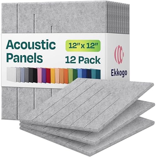 Acoustic Panels 12-Pack Soundproof Wall Panels 12"x12"x0.4" Decorative Sound Dampening for Your Home, Office, Studio, Bedroom & More with Unique LineWave Carving [Light Gray]