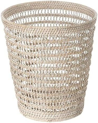 Kouboo La Jolla Rattan Mesh Waste Basket, Wicker Trash Can, White Wash