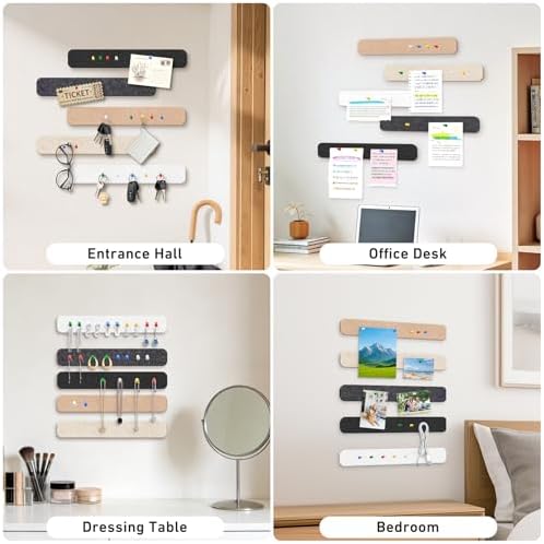 HAUTOCO Felt Bulletin Strips 5 Pack, 13" x 2" Self Adhesive Pin Board with 20 Push Pins, Peel and Stick Memo Board for Photos, Notes & Wall Decor, Dorm Room, Bedroom, Office, Concrete Color