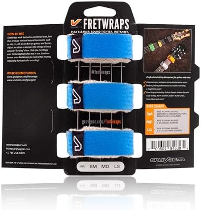 Gruv Gear Fret Wrap & Guitar Mute, Fretwrap for Acoustic, Electric & Bass | String Dampener Recording, Tapping & Practice Accessory (3 Pack, Large Blue, Fits 6 String Bass, 8 String Guitar)