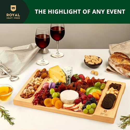 ROYAL CRAFT WOOD Charcuterie and Cheese Board - Large Bamboo Cheese Board - Serving Tray Platter - House Warming Gifts New Home, Birthday Gifts for Mom Dad Women Men - 15.5"x10"